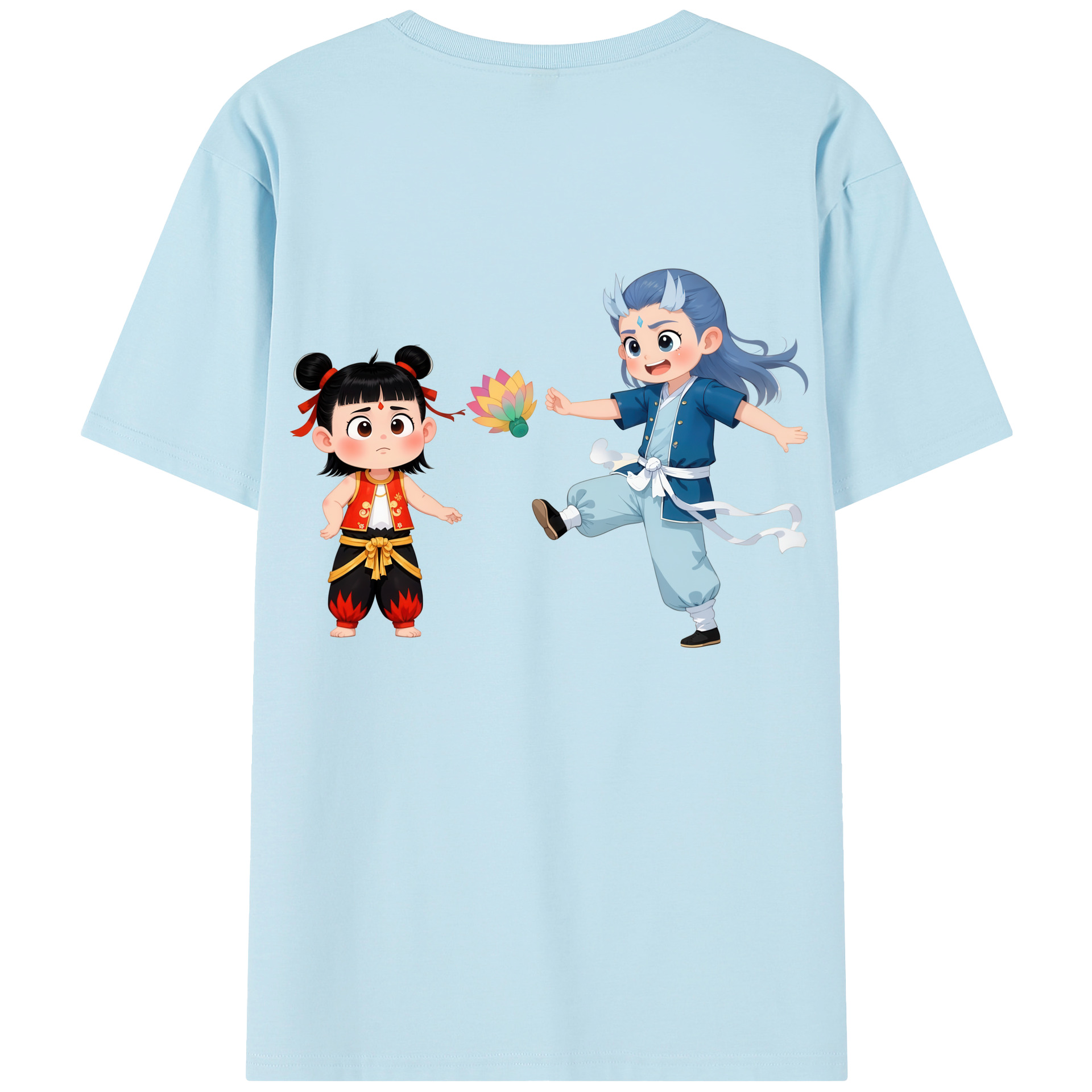 （画像用） Ne Zha 2 ナタ 魔童の大暴れ 綿100％半袖Tシャツ（背面プリント）